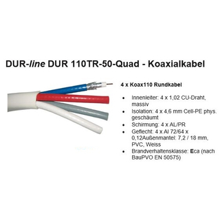 DUR-line DUR 110TR-50-Quad SAT Quattro Koaxialkabel 4in1 7mm (Vollkupfer Innenleiter)