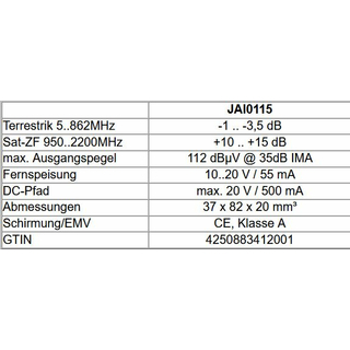 Jultec JAI115 SAT-Inline-Verstrker (15dB, ferngespeist)