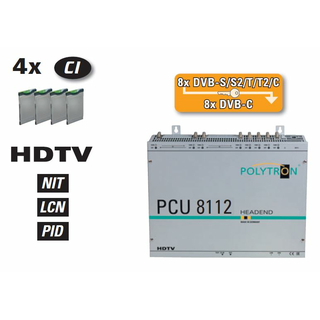 Polytron PCU 8100 (8112/8122) Kompakt-Kopfstellen 8x Triple Tunern (Umsetzung 8x DVB-S/S2/C/T/T2 Transponder in DVB-C oder DVB-T) mit 4x CI