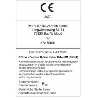 Polytron optisches Kabel OFI 005 (5 Meter) fr den Innenbereich (Monomode - FC/PC Anschluss - vorkonfektioniert)