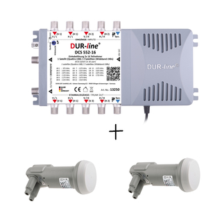 Dur-Line DCS 552-16 mit 2x Dur-Line Breitband-LNBs - Unicable / JESS Multischalter (2x16 UBs/Umsetzungen - 2 Satelliten)