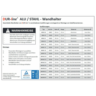 Alu-Wandhalter 20cm Wandabstand (Dur-Line WHA 20)