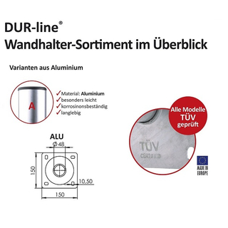 Alu-Wandhalter 25cm Wandabstand (Dur-Line WHA 25)