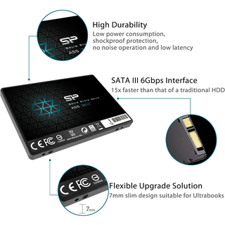 Silicon Power A55 SSD interne Festplatte 1000GB (1TB), 2.5 Zoll, SATA III 3D NAND SLC Cache Performance Boost