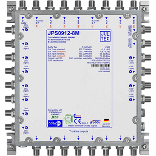 Jultec JPS0912-8X (Gen 2) Unicable Multischalter (2 Satelliten - 12x8 UBs/IDs/Umsetzungen- aCSS2 Technologie / Docsis)
